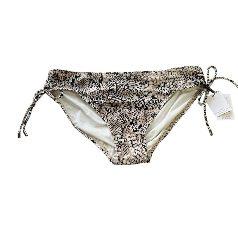 Calvin Klein Bikini Bottom Womens Size Large Animal Print Ruched Tie Sides NWT